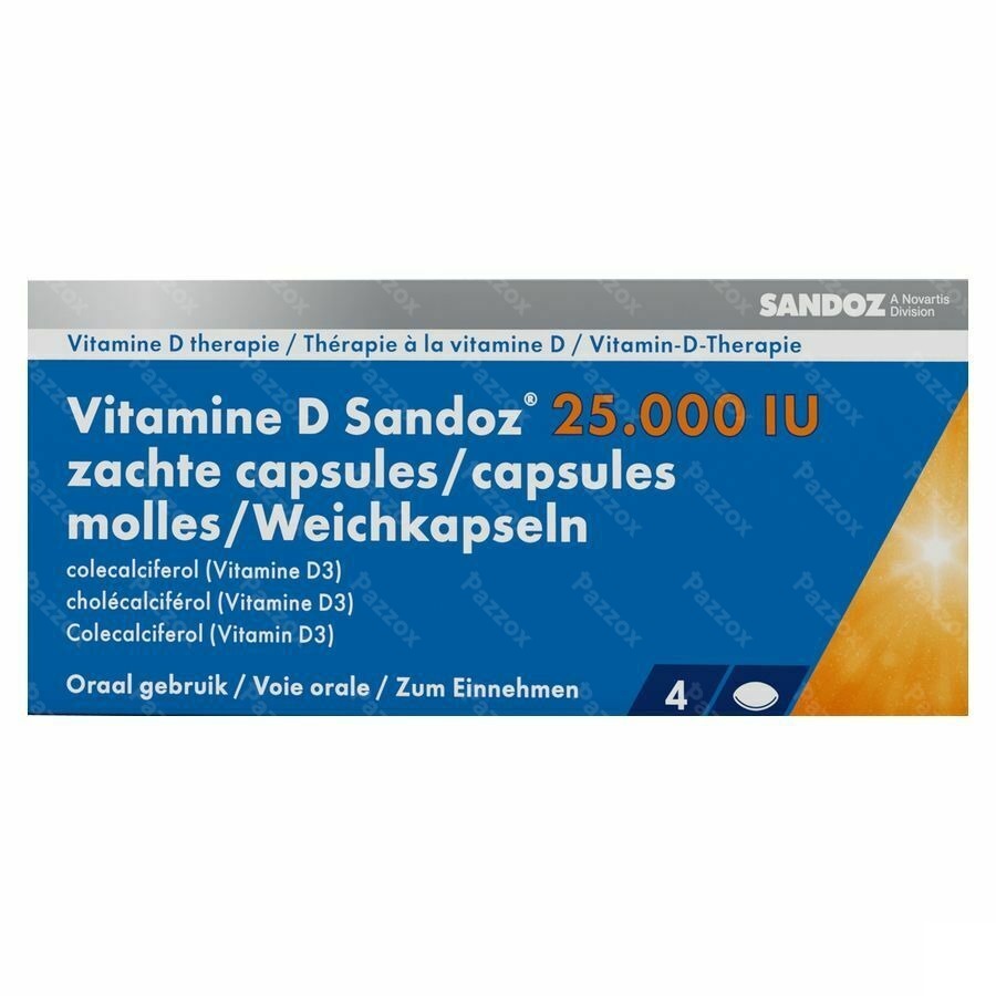 Sandoz Vitamine D 25000 IU 4 Zachte Capsules