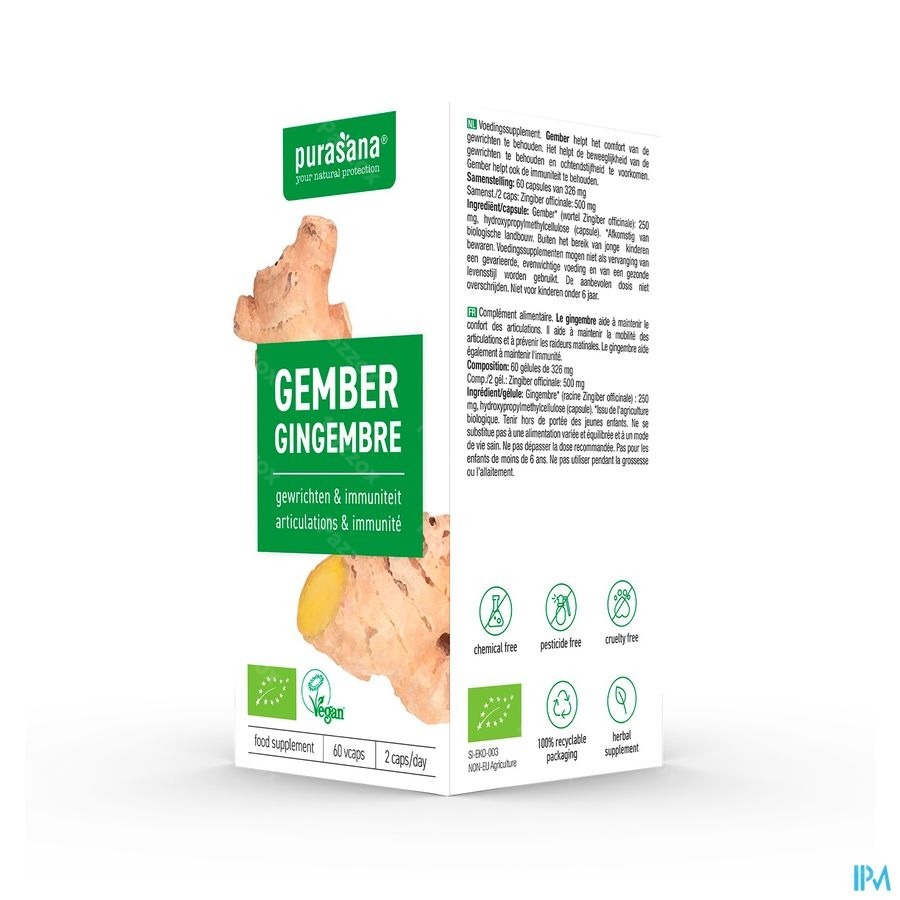 Purasana Vegan Gember 60 Plantaardige Capsules