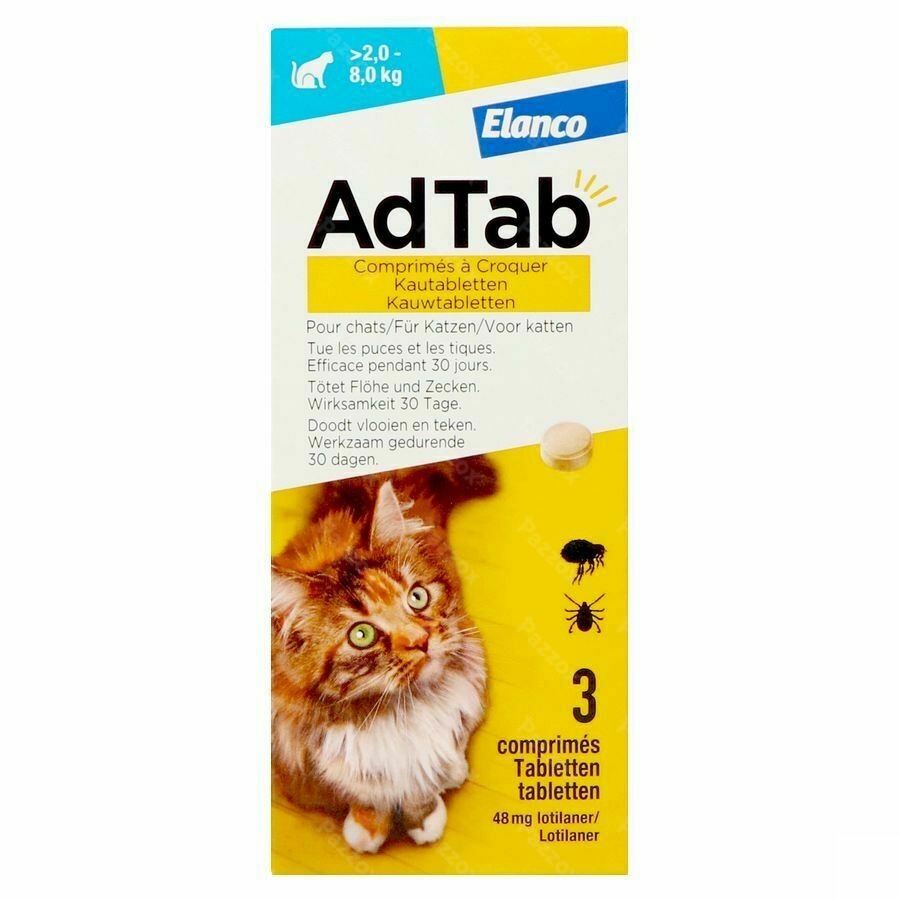 Adtab kauwtabletten kat 48mg (2kg-8kg) 3 tabletten
