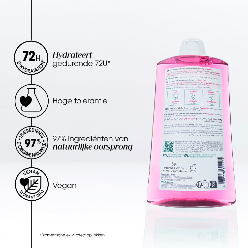 Klorane Cactusvijg Dorststellende Shampoo Hydratatie & glans, Dof haar 200ml