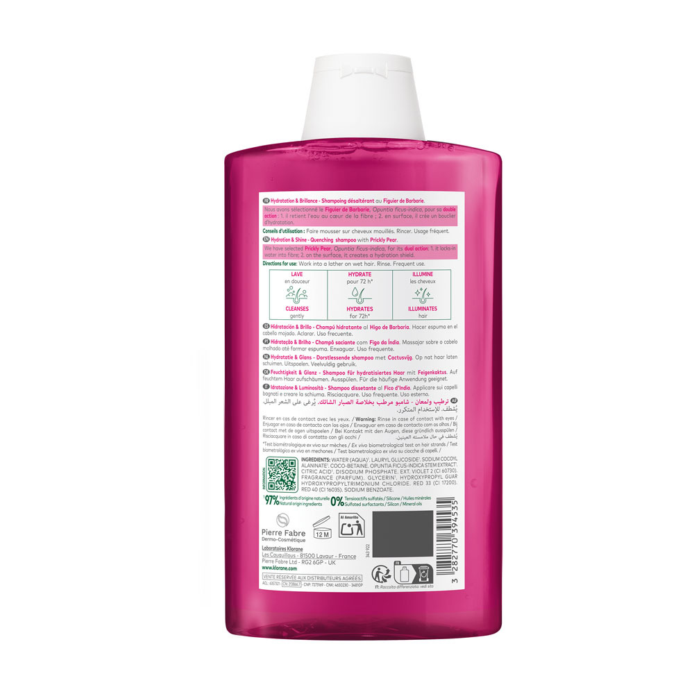 Klorane Hydratatie & Glans Dorstlessende Shampoo met Cactusvijg 400 ml