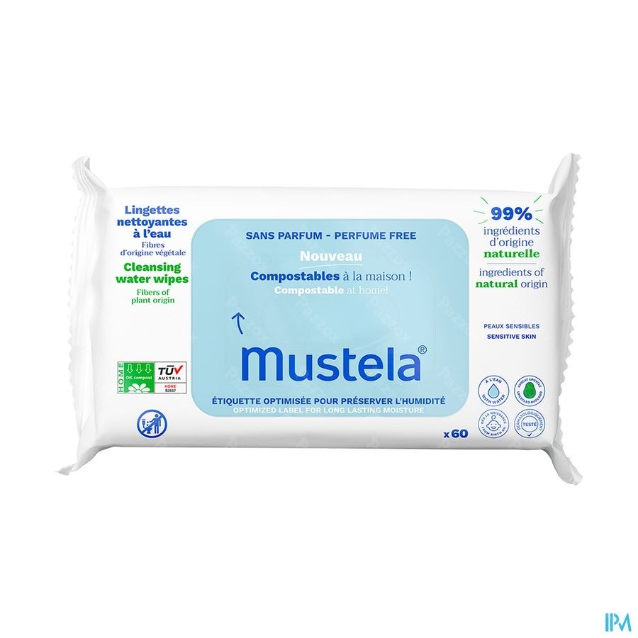 Mustela Reinigende Doekjes Water Zonder Parfum 60 Stuks