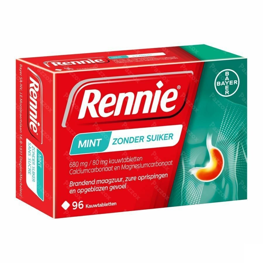 Rennie Mint Zonder Suiker 96 Kauwtabletten