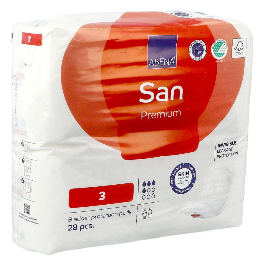 ABENA San 3, 28x Absorberende Inlegger, Pak, + Plakstrip - Voor Flinke scheuten (Matig Urineverlies) Absorptie 500 ml, rood