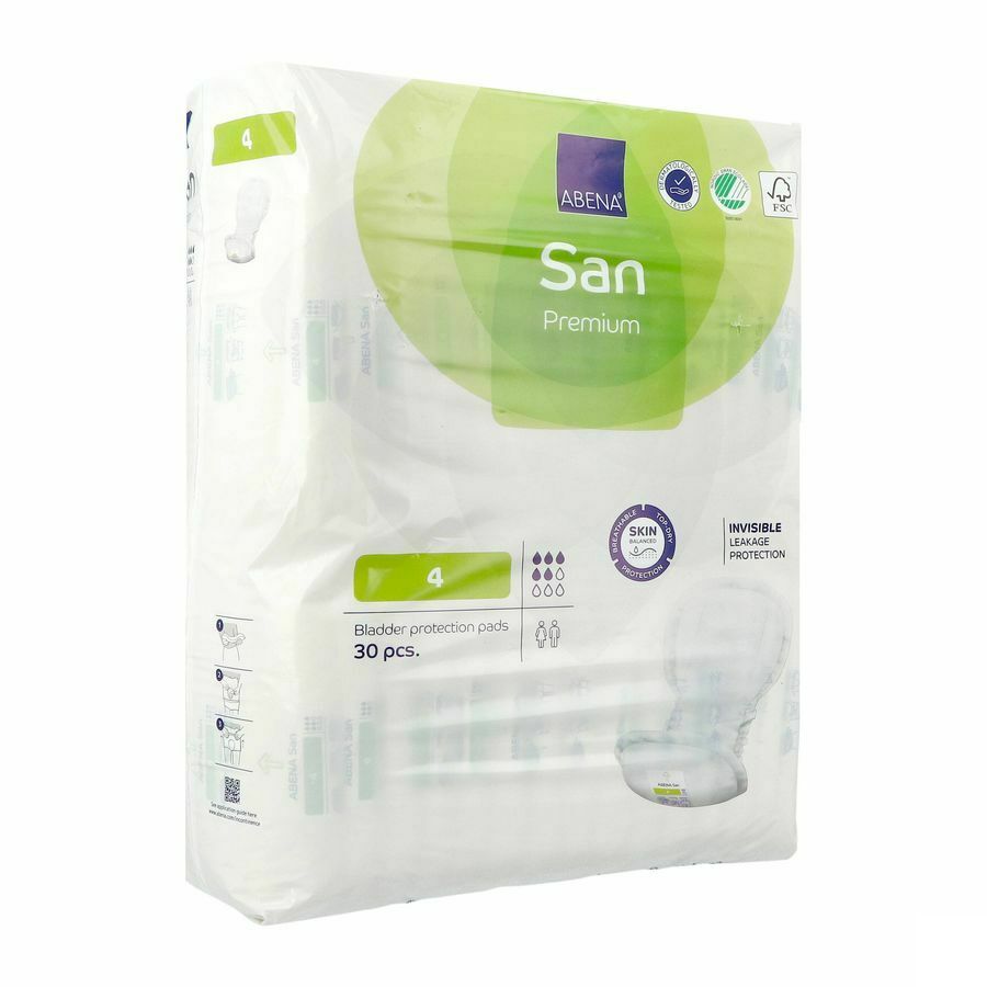 ABENA San 4, 30x Absorberende Inlegger, Pak, te Dragen in aansluitend Ondergoed- Voor Lichte tot Matige Urineverlies - Absorptie 800 ml, groen