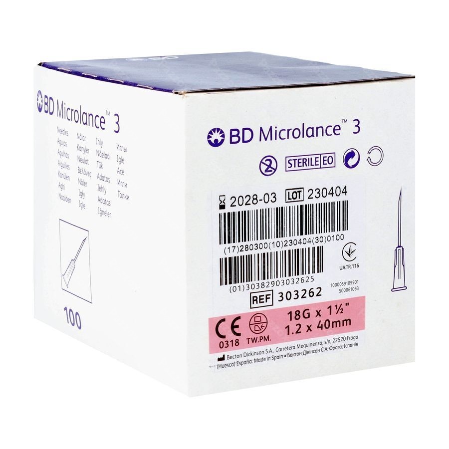 Bd Microlance 3 Hypod.naald 18g 1 1/2"40mm Iv. 100