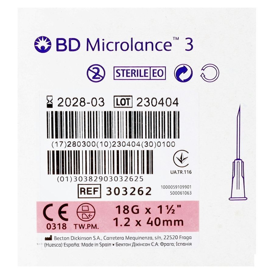Bd Microlance 3 Hypod.naald 18g 1 1/2"40mm Iv. 100