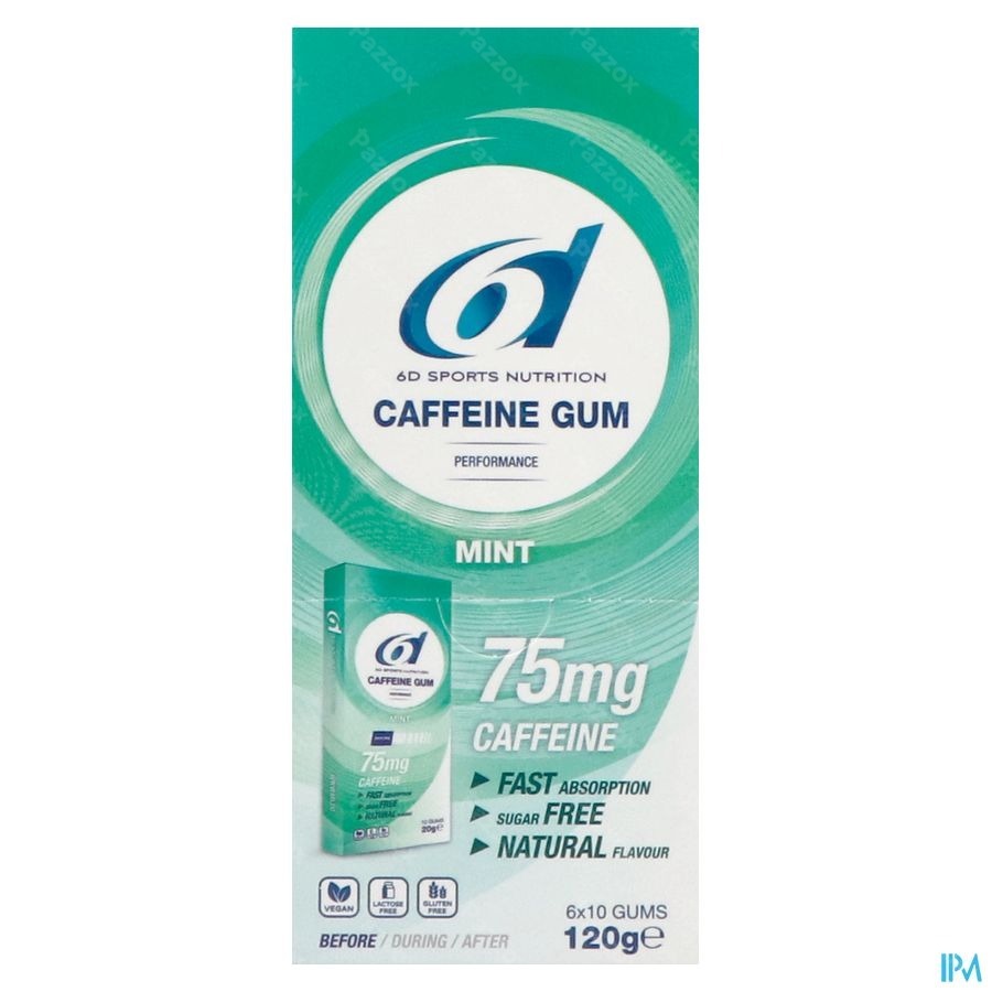 6d Sports Caffeine 75mg Gum Mint 60x2g