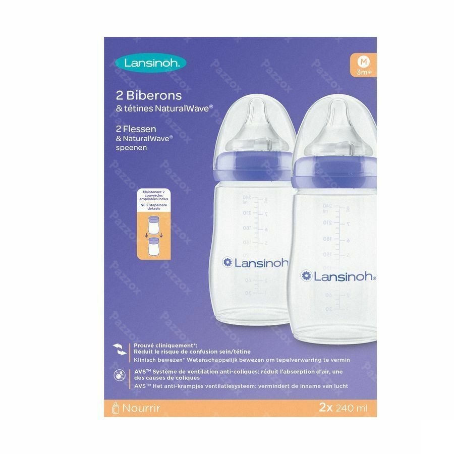Lansinoh Natural Wave Zuigfles + Speen 2x240ml