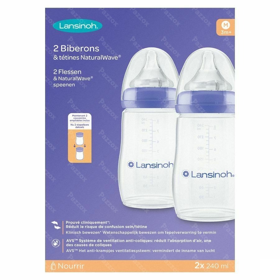 Lansinoh Natural Wave Zuigfles + Speen 2x240ml
