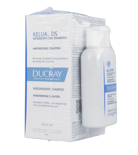 Ducray Kelual DS Hardnekkige Schilfers Shampoo Anti Roos 2x100ml +Gratis Elution Herstellende Shampoo 100m