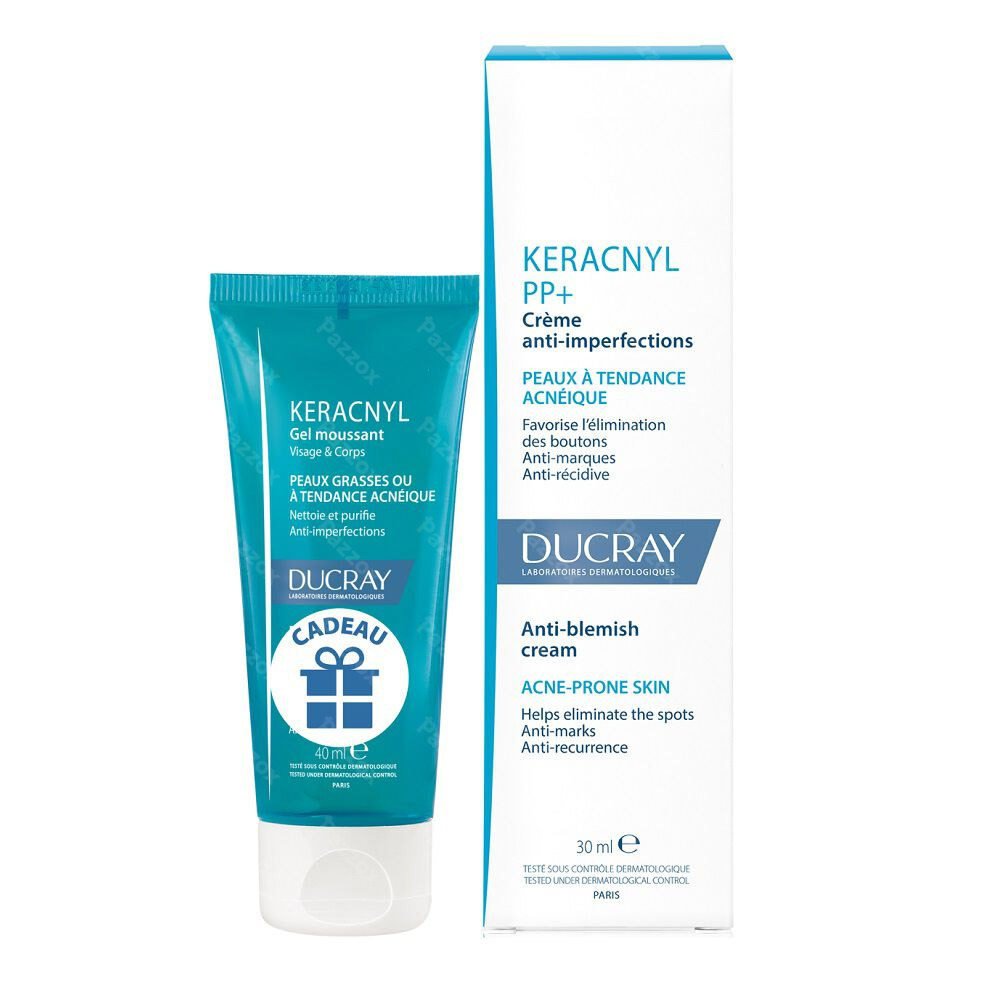Ducray Keracnyl PP+ Crème tegen Onzuiverheden 30ml + Keracnyl Schuimende Gel 40ml Gratis