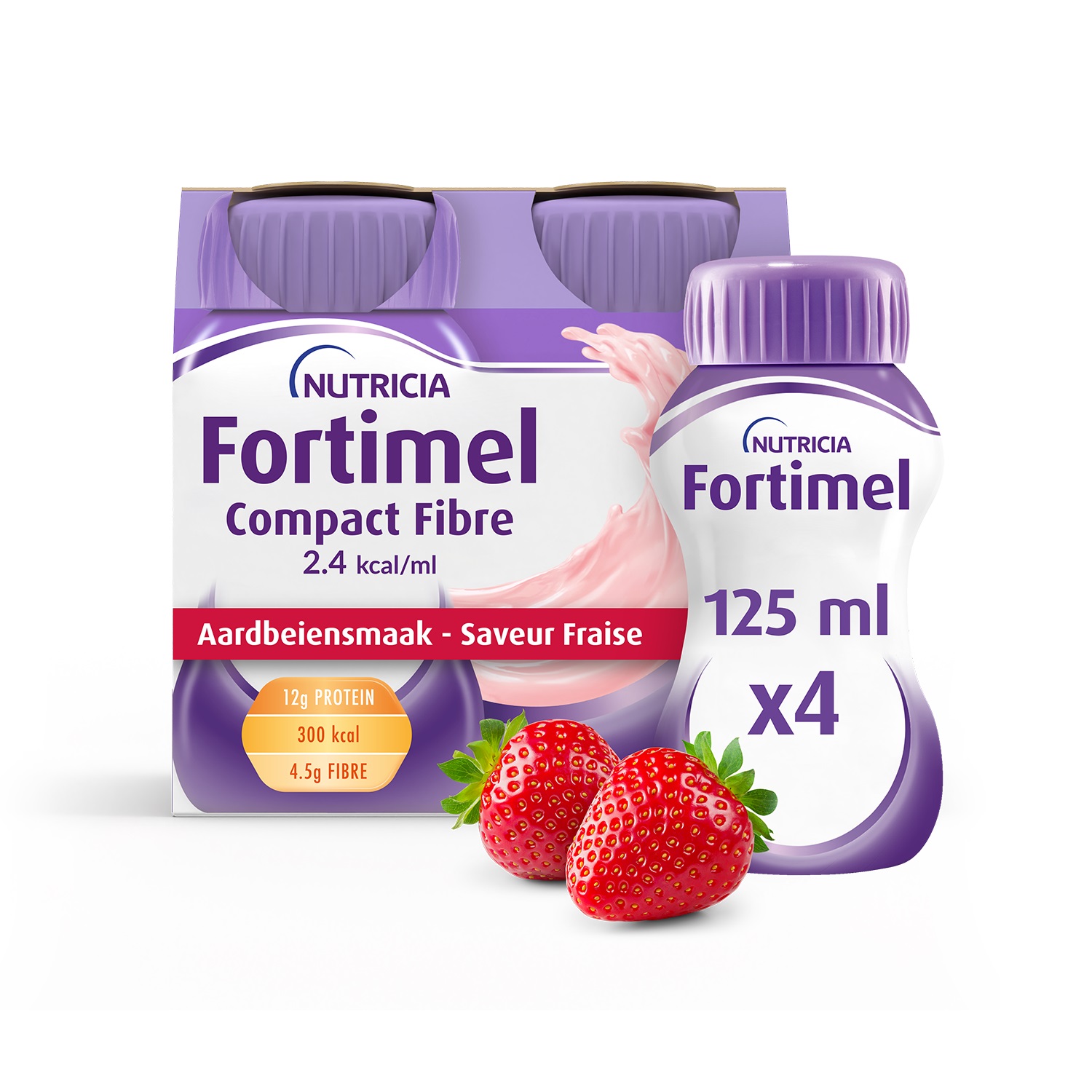 Fortimel Compact Fiber 2.4kcal Aardbei 4x125ml afbeelding