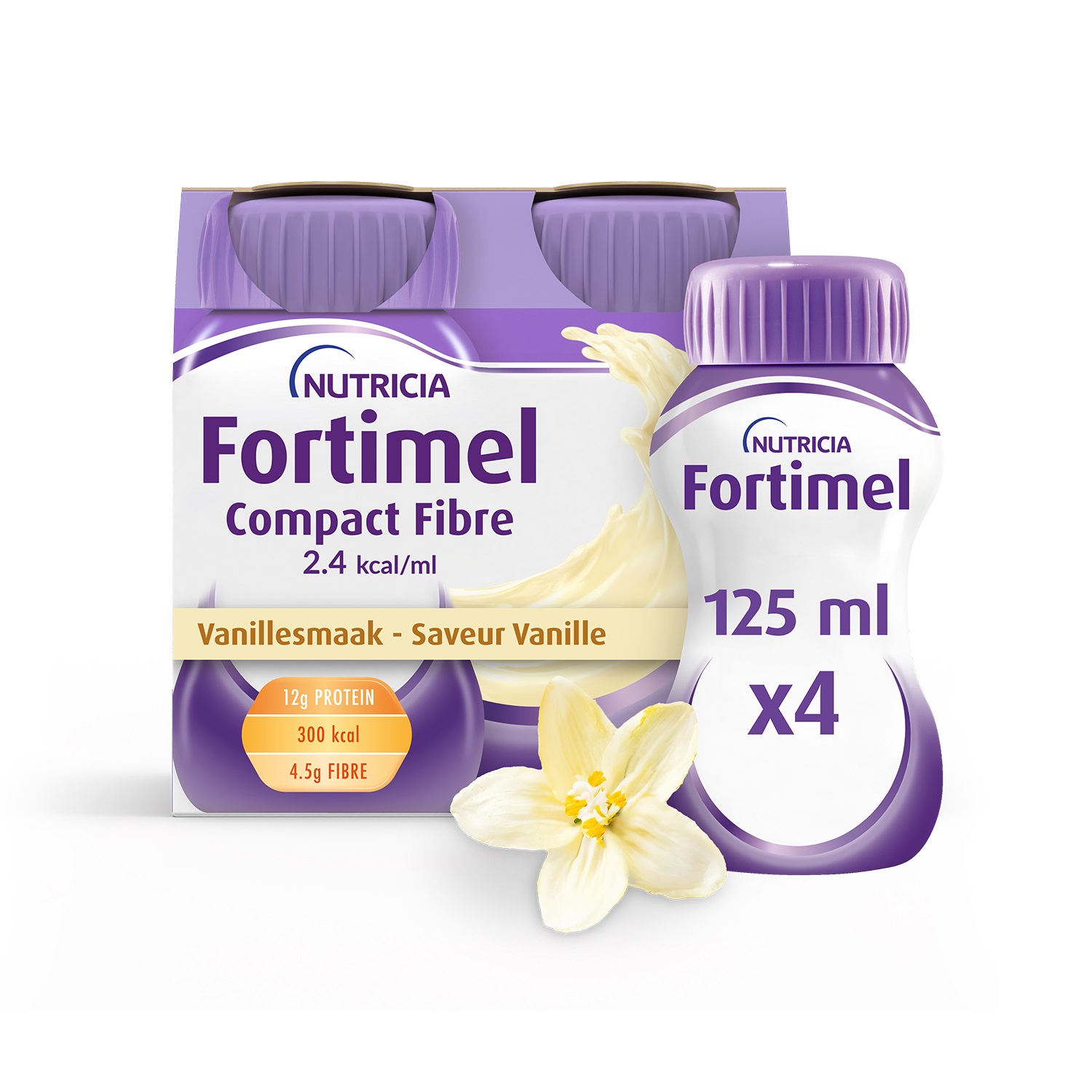Fortimel Compact Fiber 2.4kcal Vanille 4x125ml afbeelding