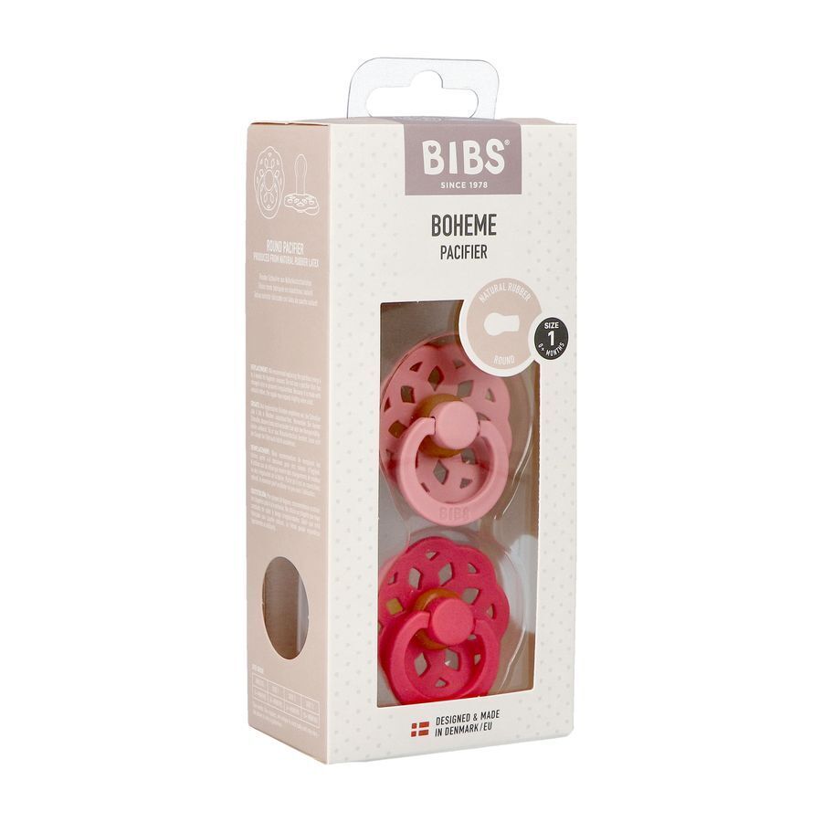 Bibs Fopspeen Boheme Round Dusty Pink / Coral Size 1 (2 stuks)