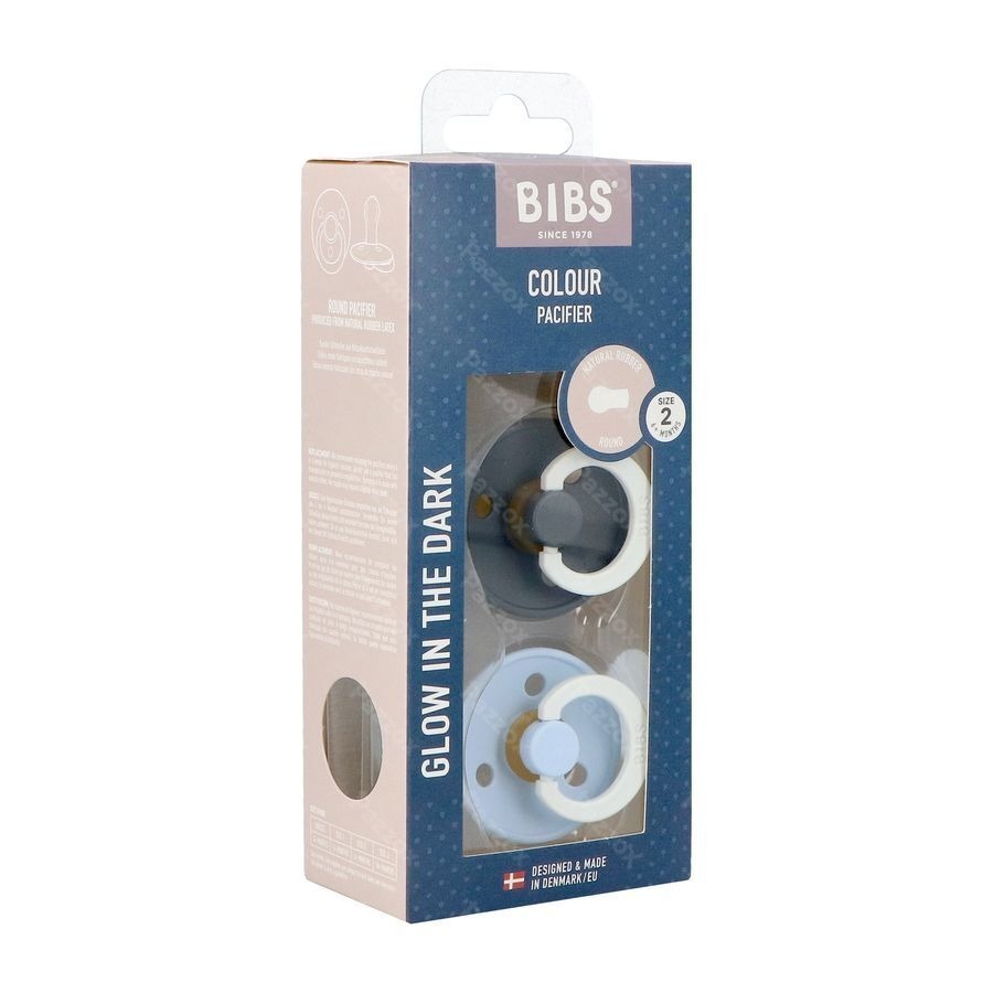 Bibs 2 Fopspeen Duo Glow Dark Iron&baby Blue