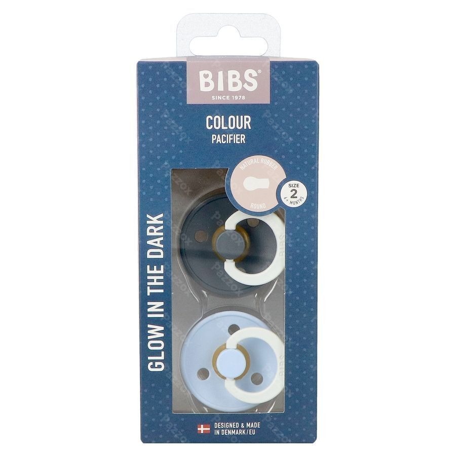 Bibs 2 Fopspeen Duo Glow Dark Iron&baby Blue