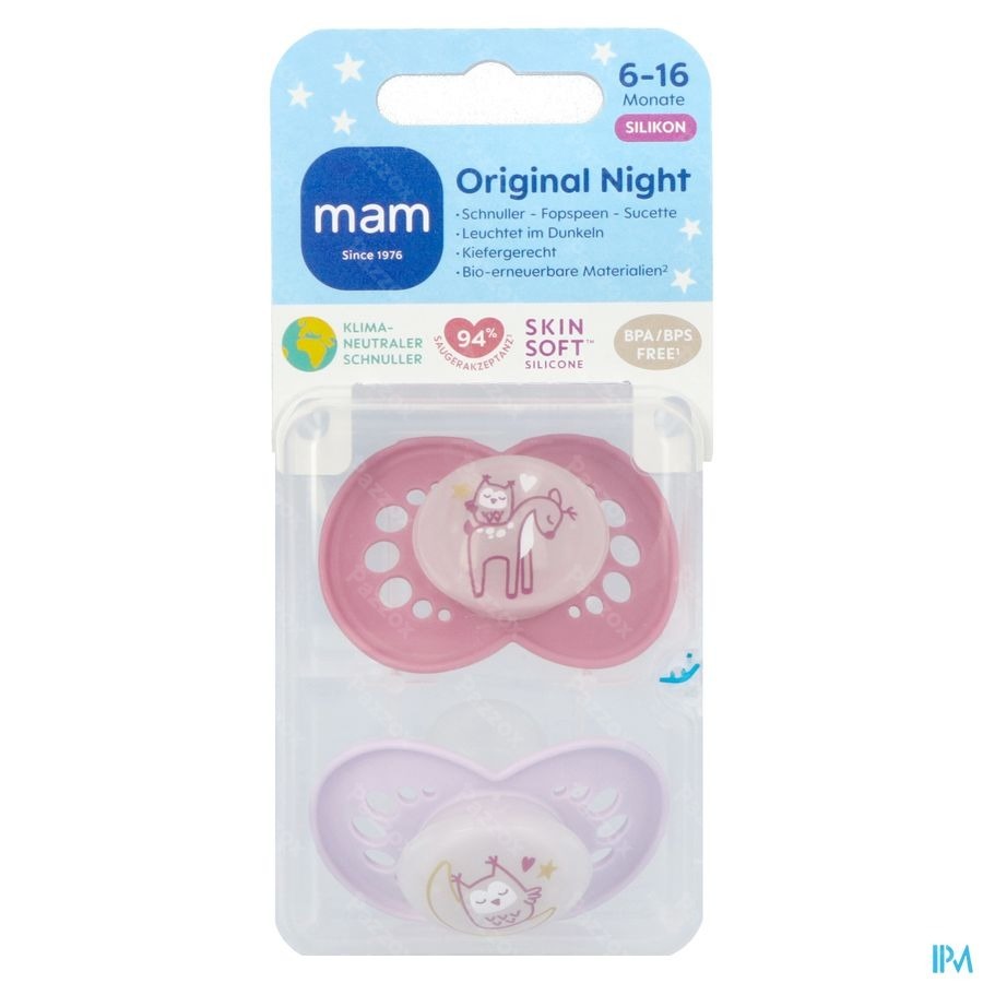Mam Original Night Fopspeen 6-16m Pink 2 Stuks