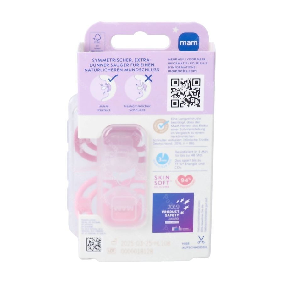 Mam Perfect Night Fopspeen Silic. Pure 16m+ Pink 2