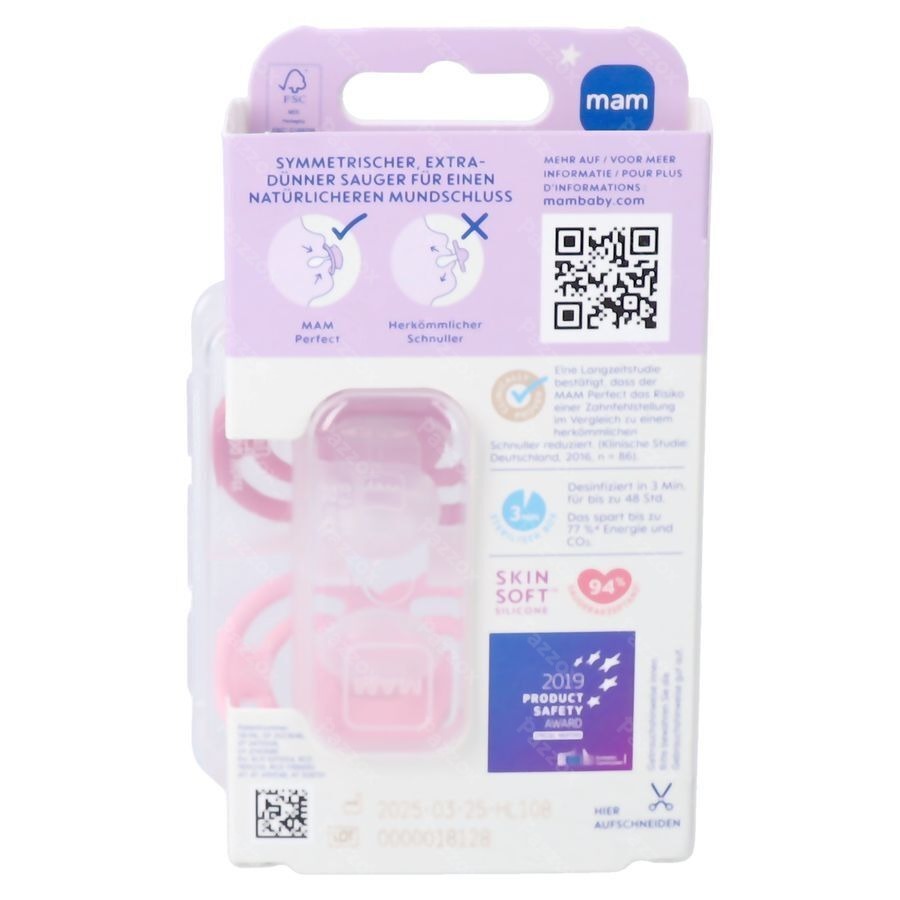 Mam Perfect Night Fopspeen Silic. Pure 16m+ Pink 2