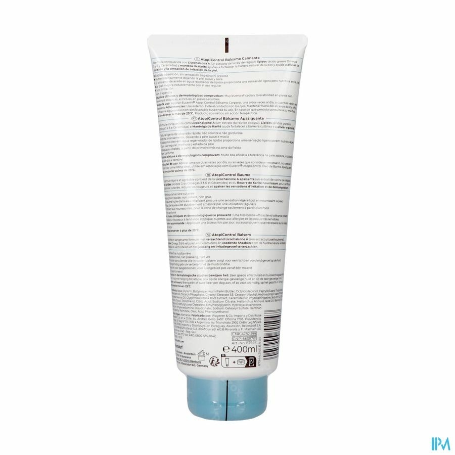 Eucerin AtopiControl Balsem Snel Absorberend Zeer Droge Huid met neiging tot Atopie Tube 400ml