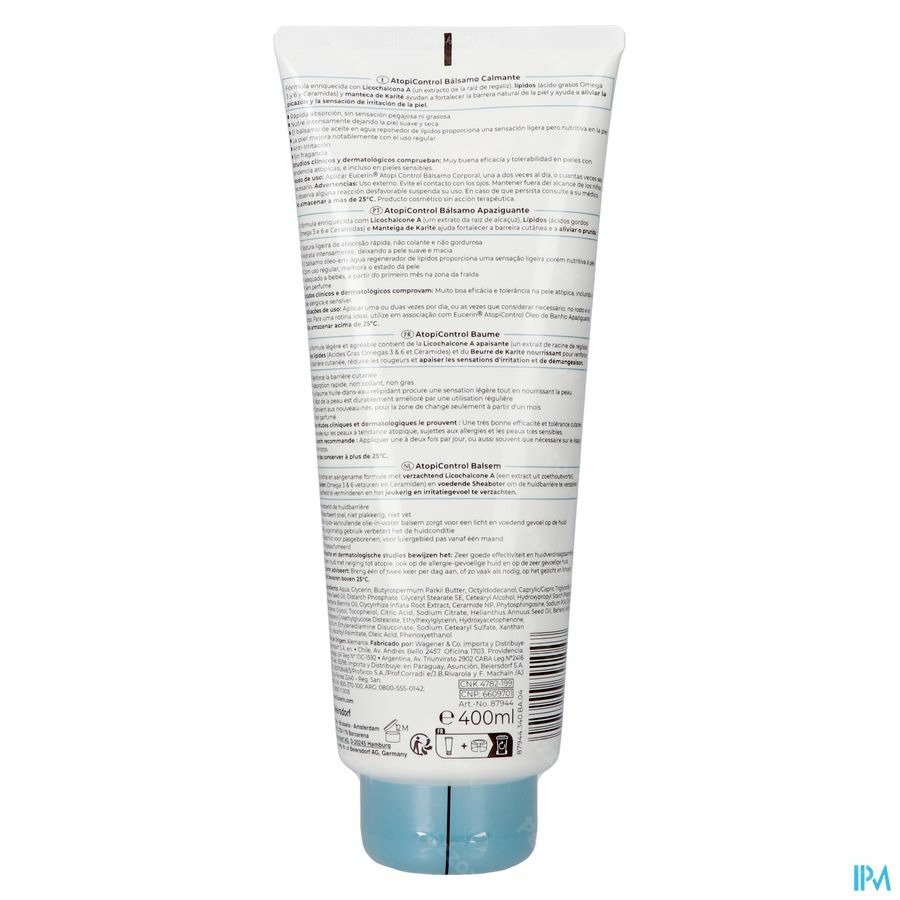 Eucerin AtopiControl Balsem Snel Absorberend Zeer Droge Huid met neiging tot Atopie Tube 400ml