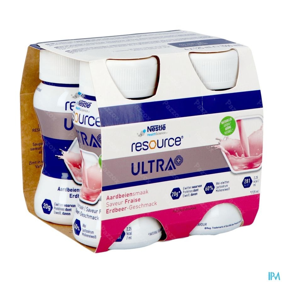Resource Ultra+ Aardbeiensmaak 4x125ml