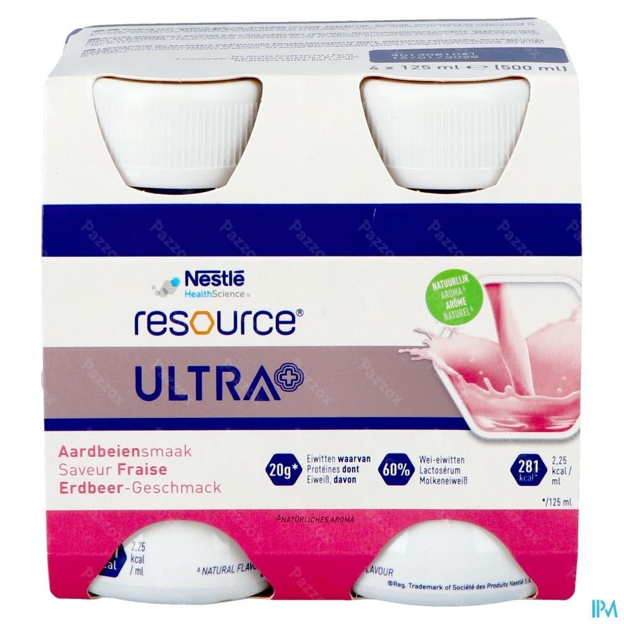 Resource Ultra+ Aardbeiensmaak 4x125ml