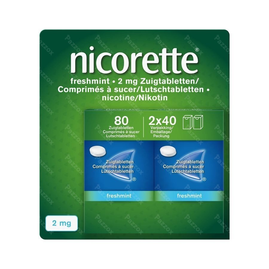 Nicorette Freshmint 2mg 80 Zuigtabletten Zonder Suiker