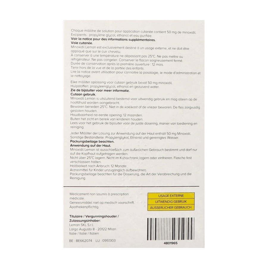 Minoxidil Leman 50mg/ml Opl Cutaan Gebruik 3x60ml