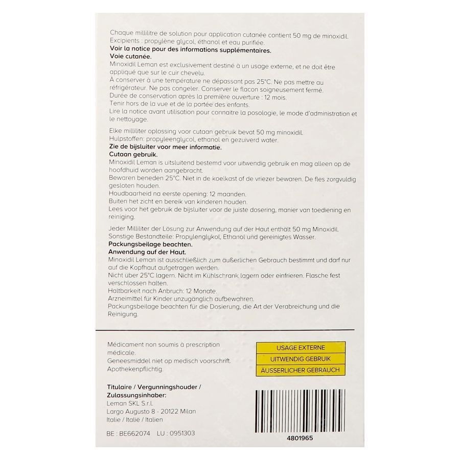 Minoxidil Leman 50mg/ml Opl Cutaan Gebruik 3x60ml