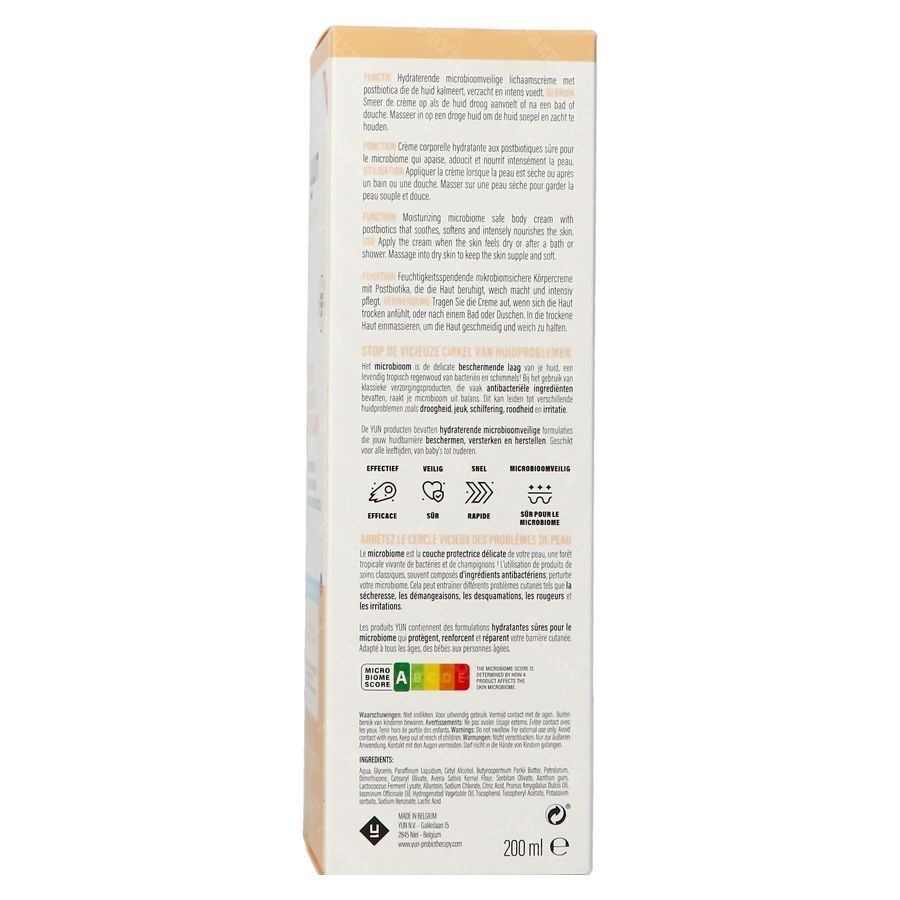 Yun Ato Postbiotic Hydraterende Lichaamscrème Zonder Parfum 200ml