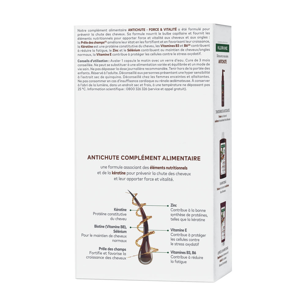 Klorane Kinine Tegen Haaruitval Kracht en Vitaliteit 90 capsules