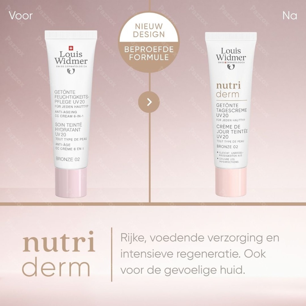 Louis Widmer Nutriderm Getinte Dagcrème Uv 20 Bronze 02 Met Parfum 30ml