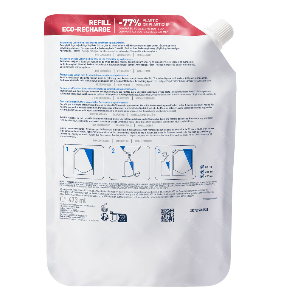 CeraVe Hydraterende melk Navulling voor de droge tot zeer droge huid 473ml