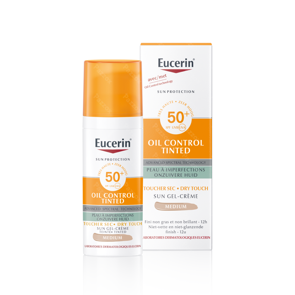 Eucerin Sun Oil Control SPF 50+ Dry Touch Gel-Crème Tinted Medium Onzuivere en Vette Huid 50ml
