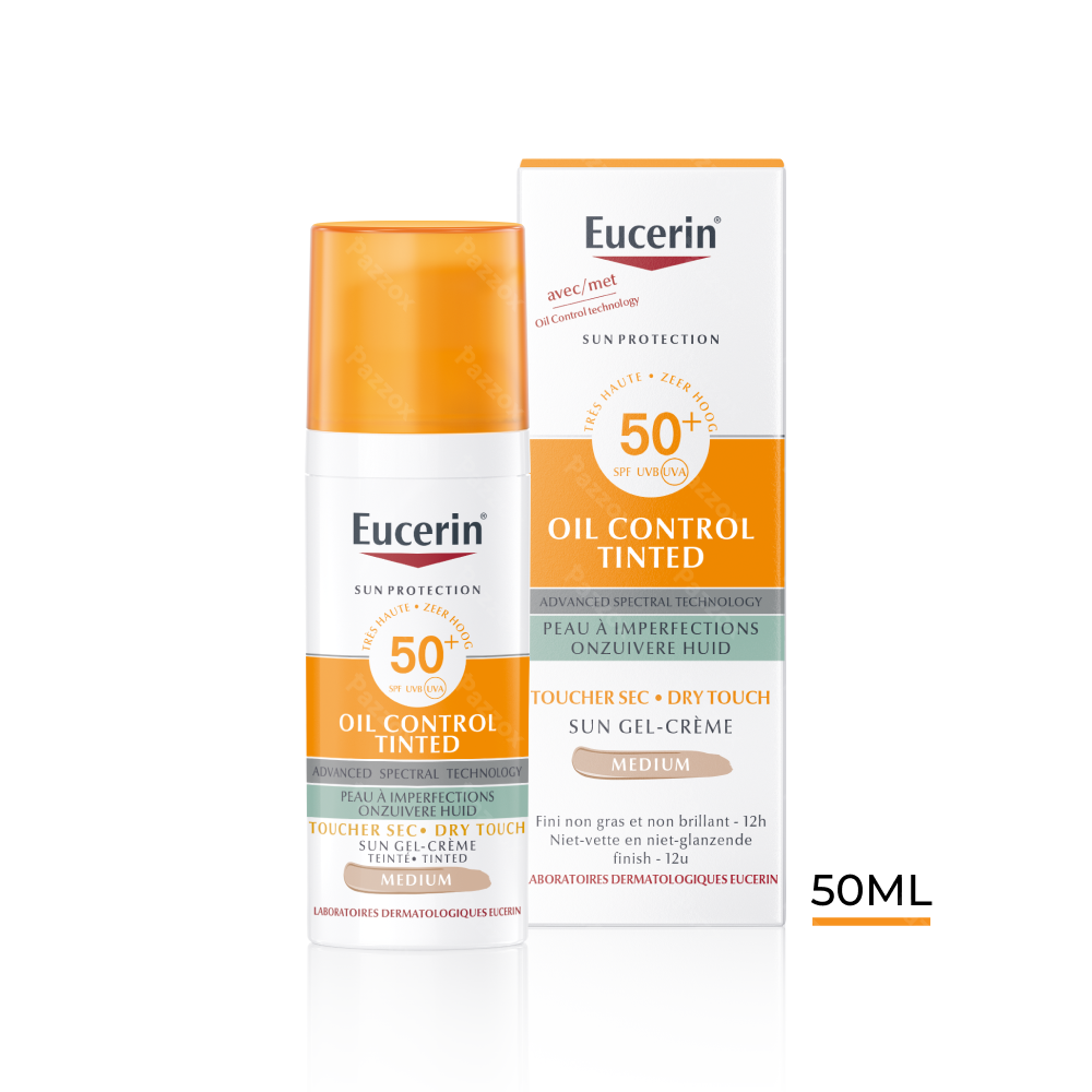 Eucerin Sun Oil Control SPF 50+ Dry Touch Gel-Crème Tinted Medium Onzuivere en Vette Huid 50ml