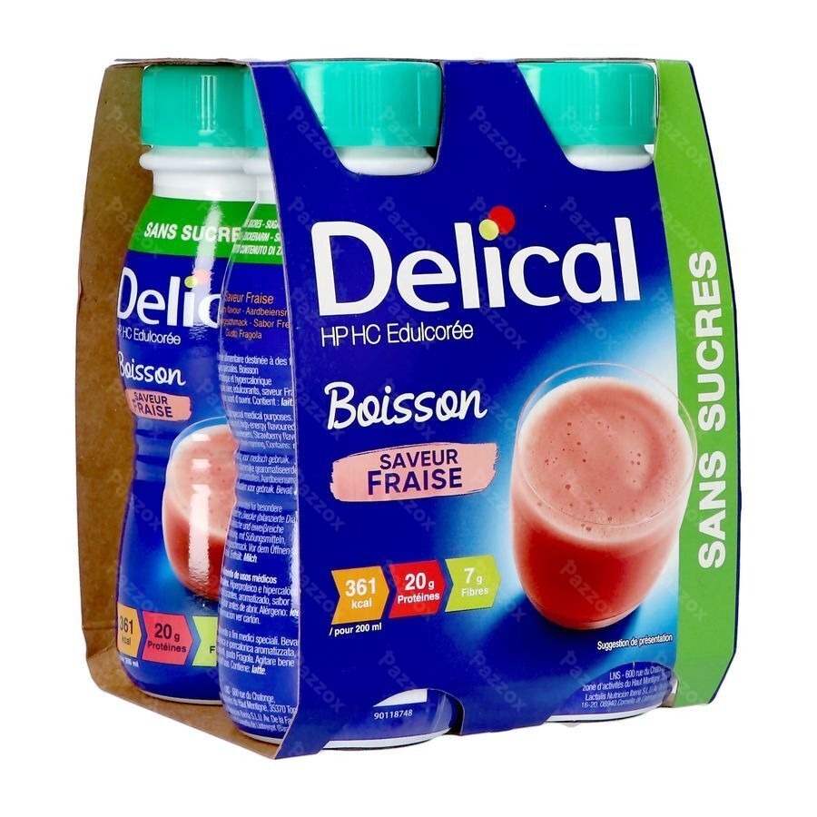 Delical Melkdrank Z/suiker Aardbei 4x200ml