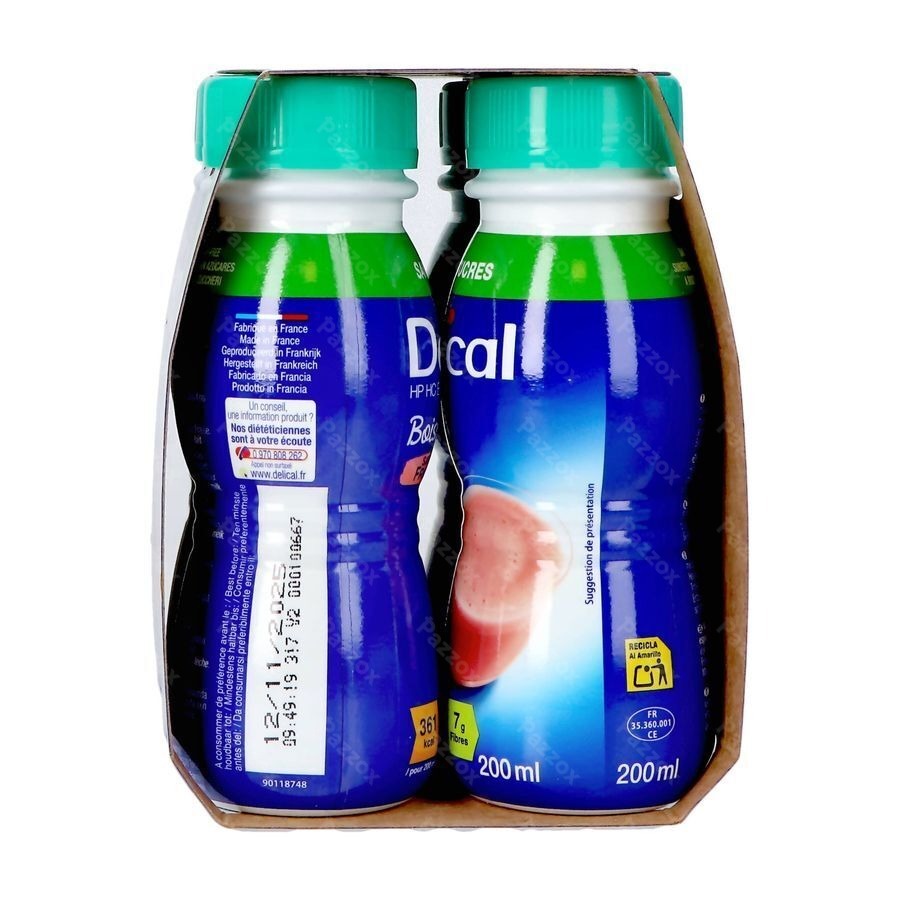 Delical Melkdrank Z/suiker Aardbei 4x200ml