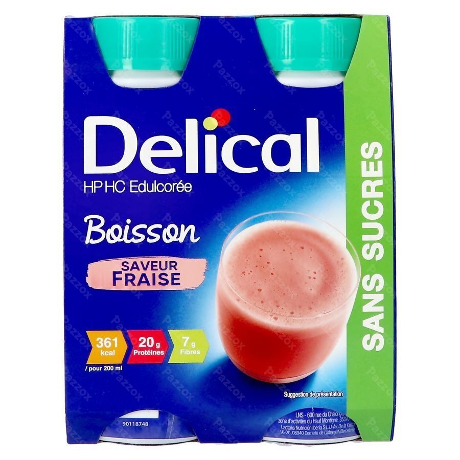 Delical Melkdrank Z/suiker Aardbei 4x200ml