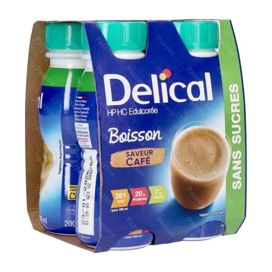 Delical Melkdrank Z/suiker Koffie 4x200ml