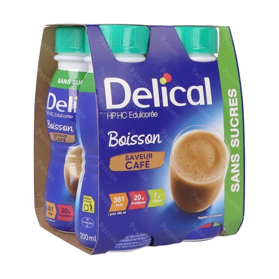 Delical Melkdrank Z/suiker Koffie 4x200ml