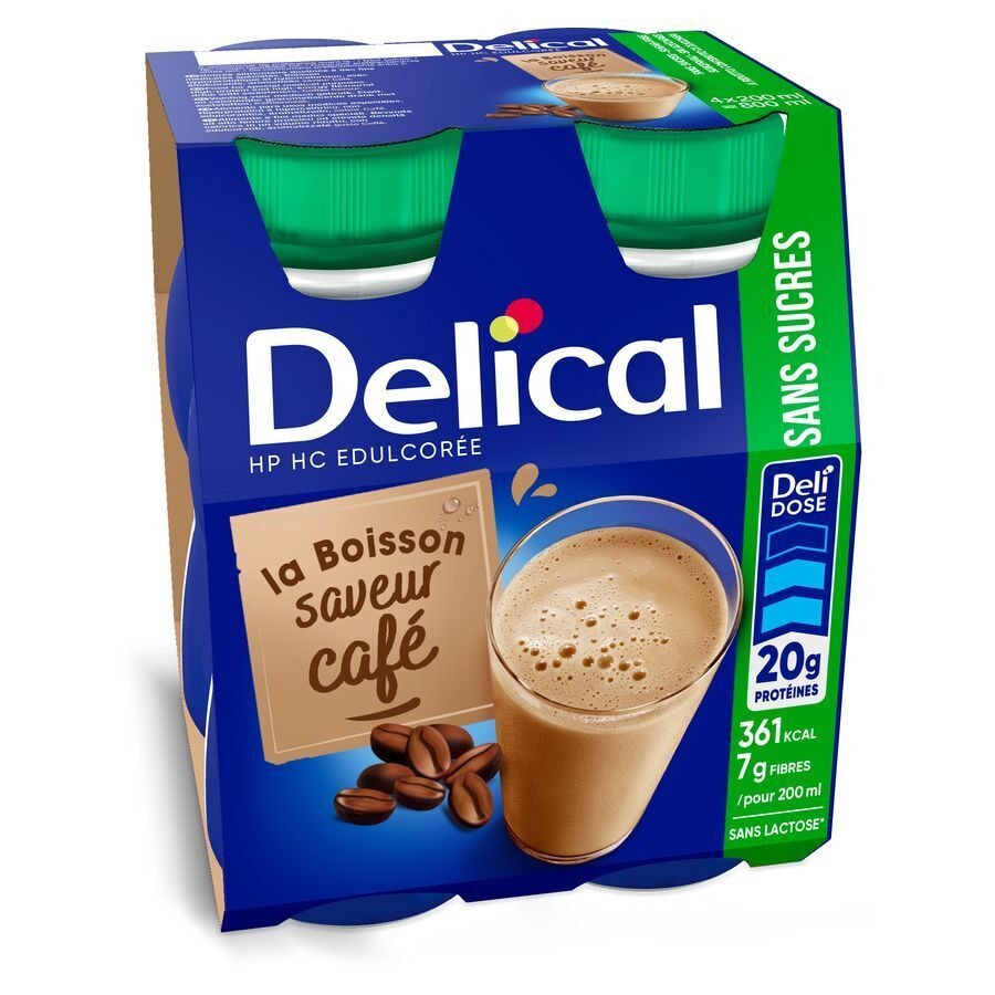 Delical Melkdrank Z/suiker Koffie 4x200ml