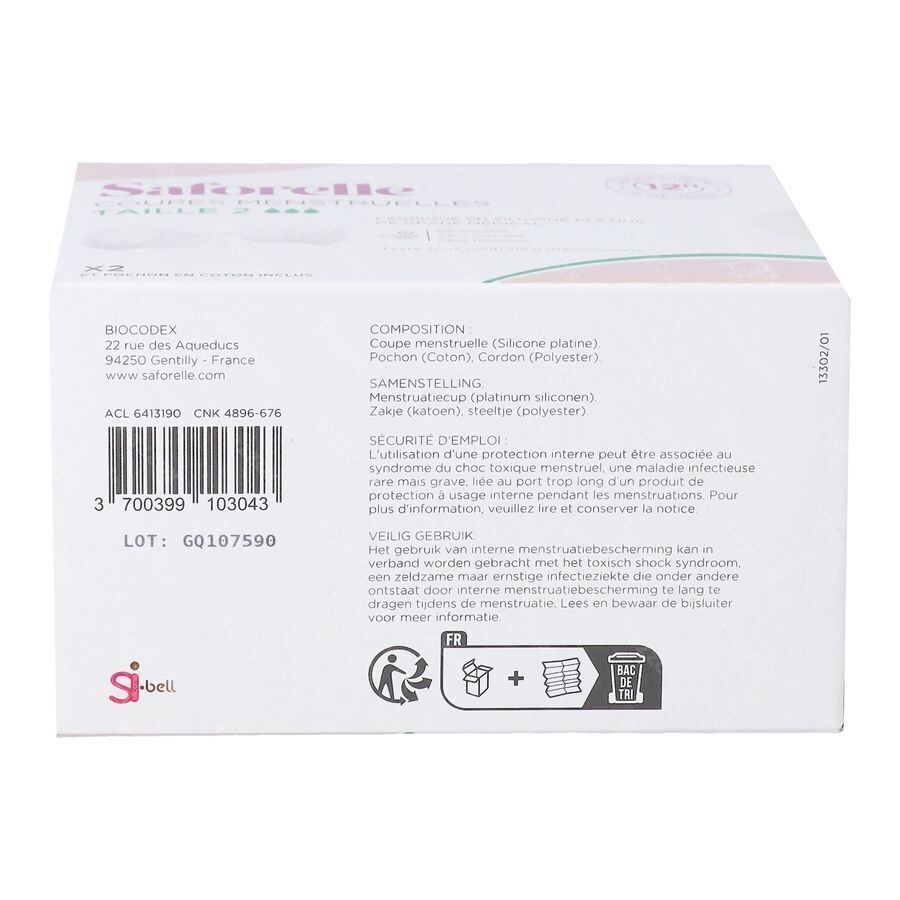 Saforelle Menstruatiecups Pack Comfort 12h T2