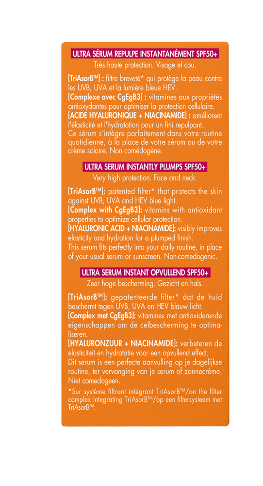 Avène Zon Opvullend Ultra-Serum anti-aging SPF50+, Zeer hoge zonnebescherming, Hyaluronzuur & Niacinamide, Gevoelige huid 30ml