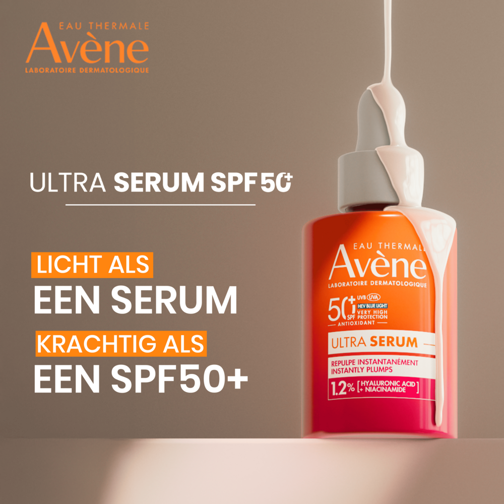 Avène Zon Opvullend Ultra-Serum anti-aging SPF50+, Zeer hoge zonnebescherming, Hyaluronzuur & Niacinamide, Gevoelige huid 30ml