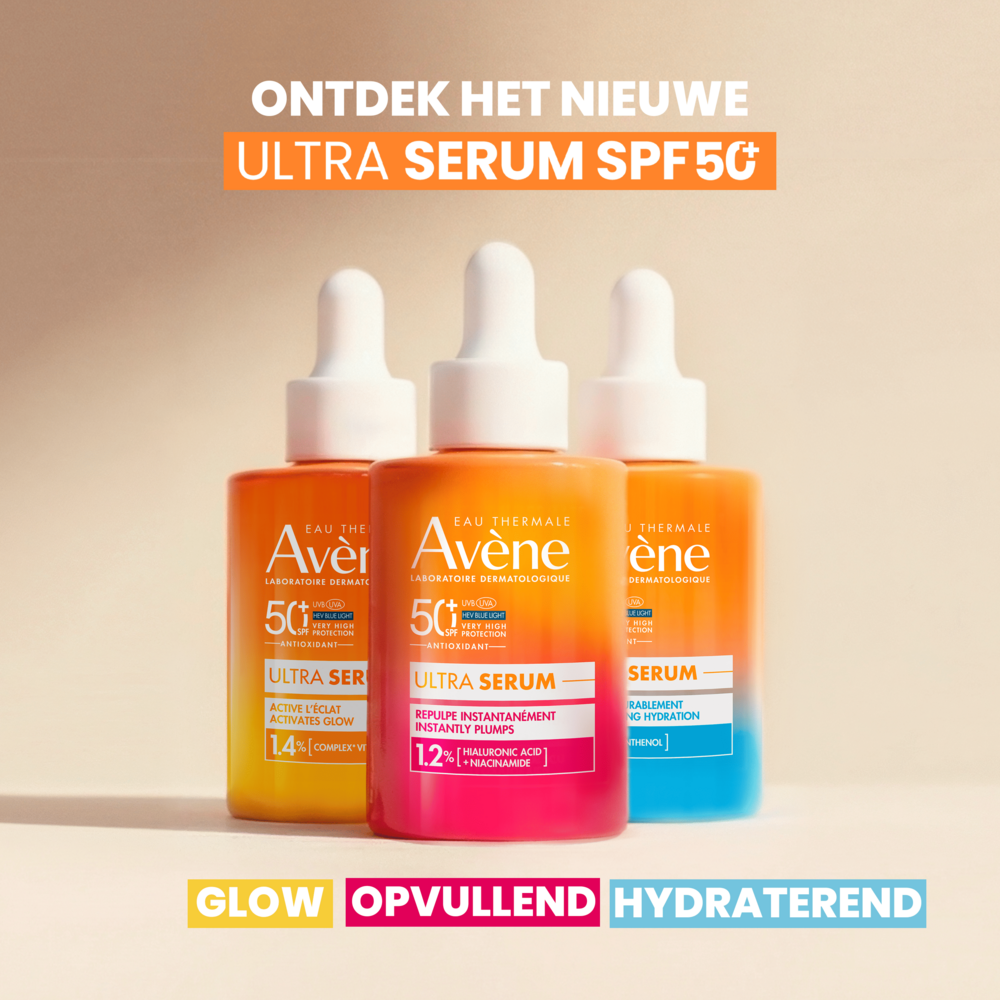 Avène Zon Glow-activerend Ultra-Serum SPF50+, Zeer hoge zonnebescherming, Vitamine Cg, Gevoelige huid 30ml