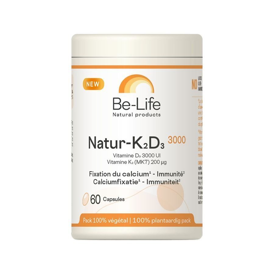 Be-Life Natur K2 D3 3000 Calciumfixatie en Immuniteit 60 Capsules 