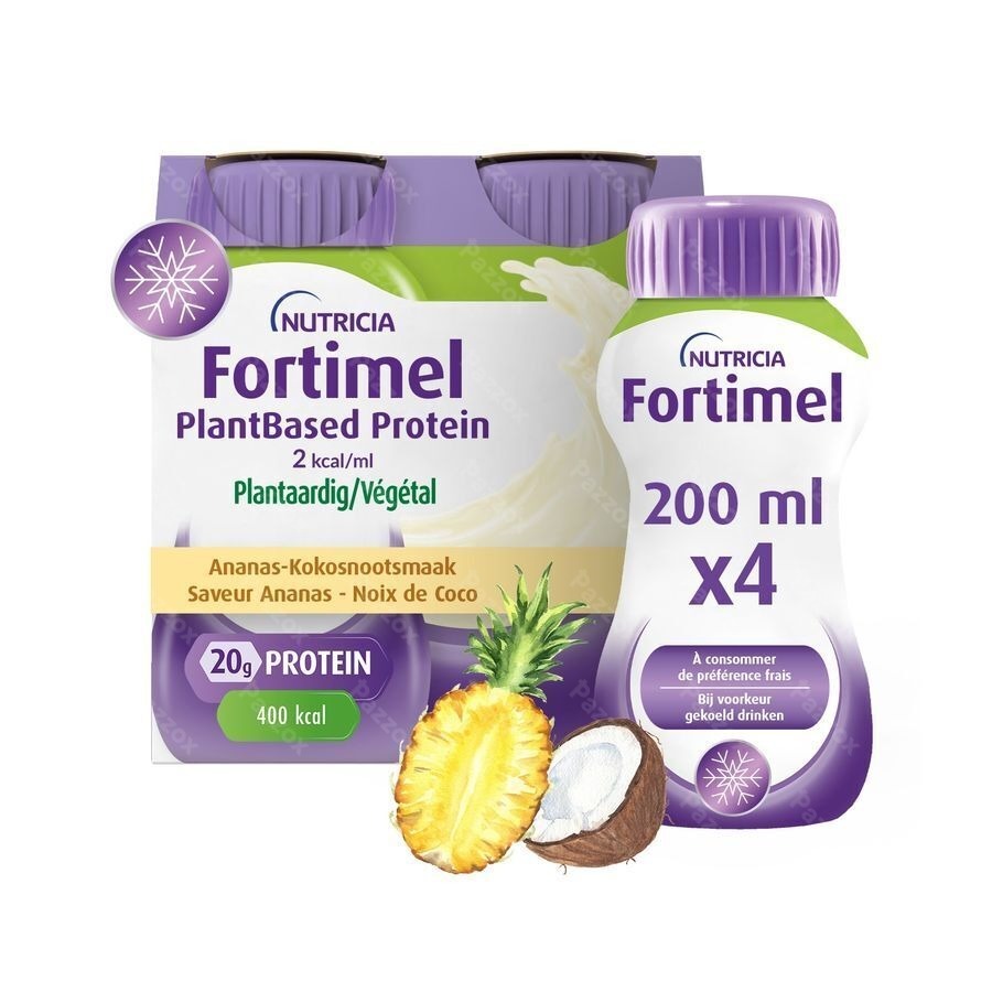 Fortimel PlantBased Protein 2kcal Ananas-Kokosnootsmaak Voedingssupplement Ondervoeding Flessen 4x200ml