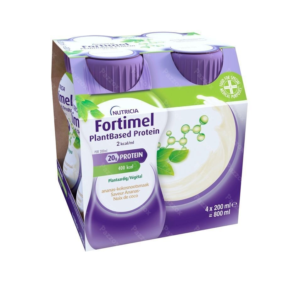 Fortimel PlantBased Protein 2kcal Ananas-Kokosnootsmaak Voedingssupplement Ondervoeding Flessen 4x200ml